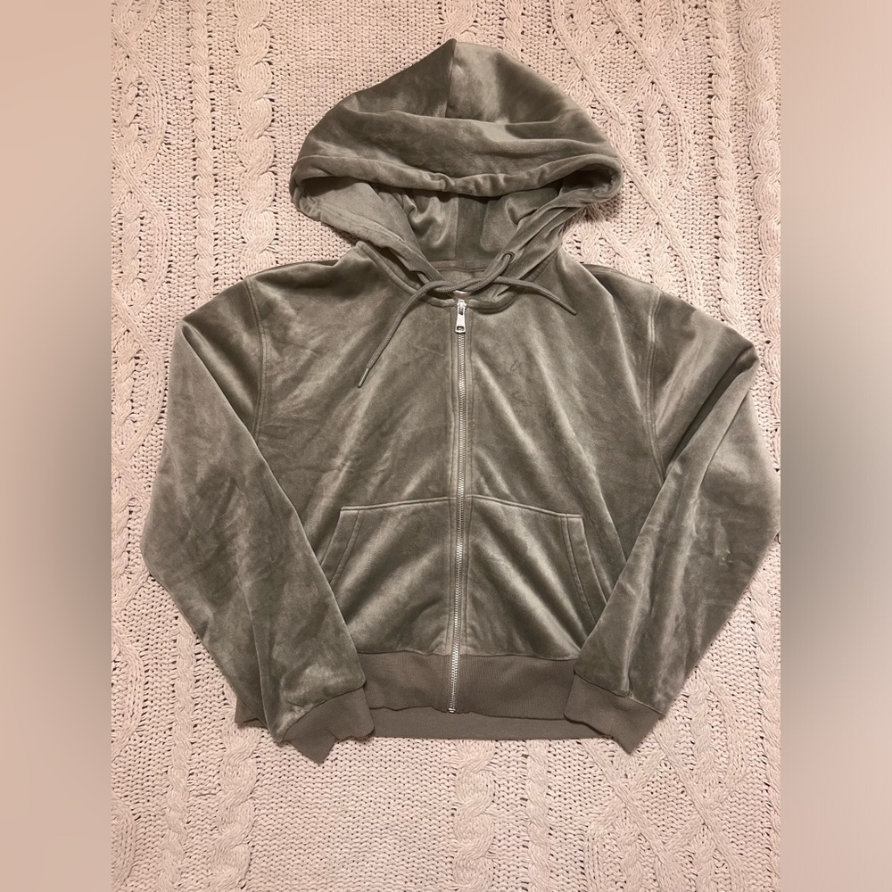 Abercrombie & Fitch Green Velour Zip Up Hoodie - size small